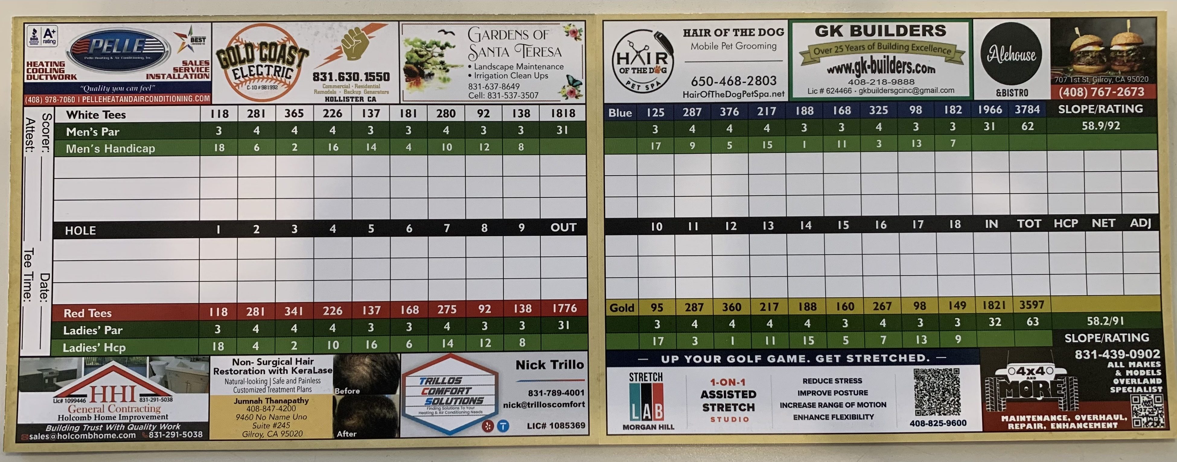 Scorecard Gavilan Golf Course